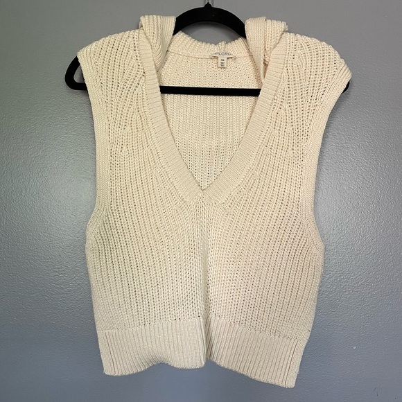 Pilcro V-Neck Hooded Sweater Vest Knit Cream sz XXS - Picture 8 of 15
